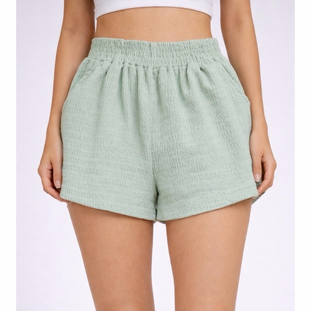 THER STUDIO • Mint Green Textured High-Waisted Mini Shorts, S/M